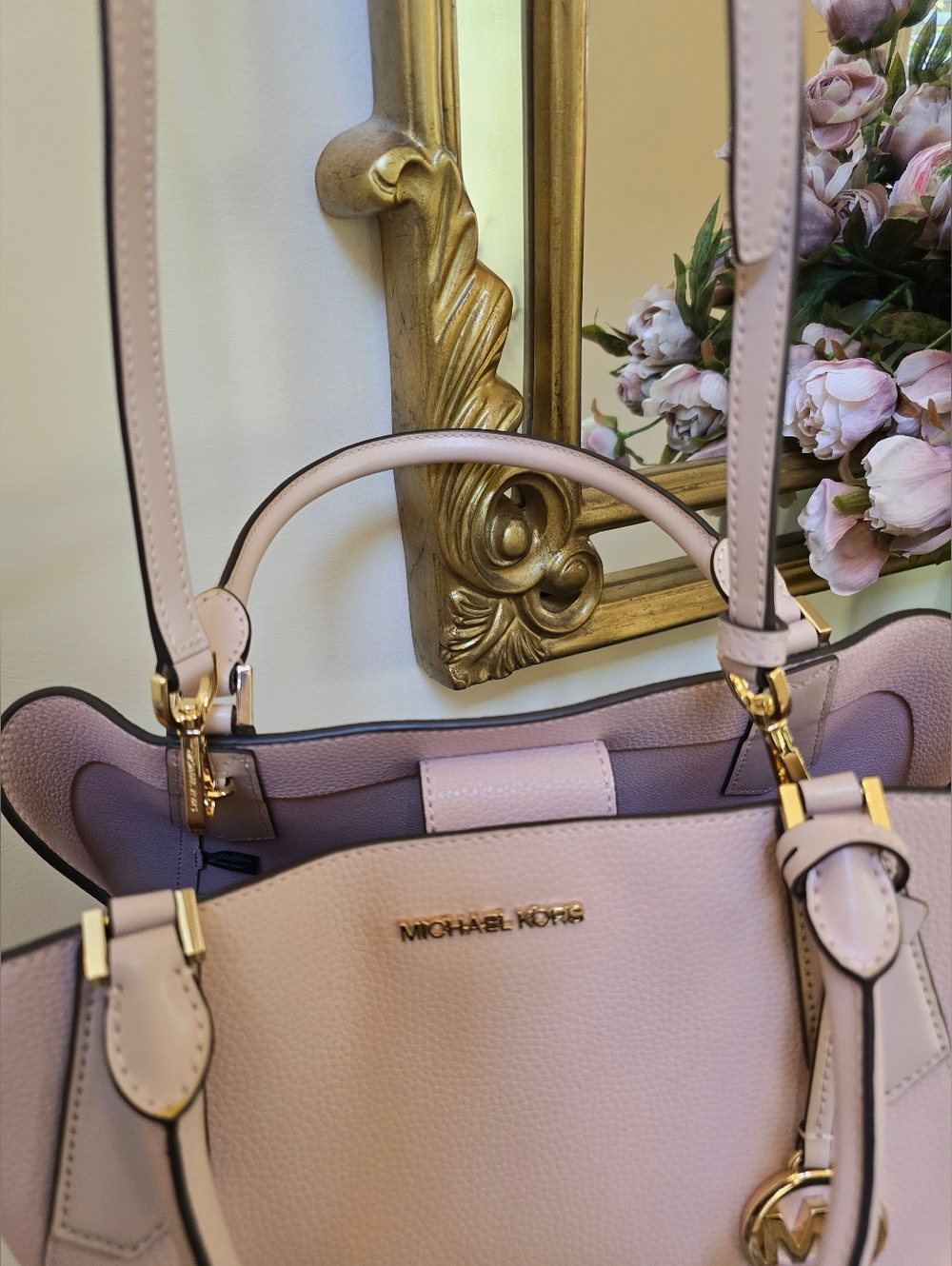Michael Kors Large Kimberly Pebbled Leather Satchel Blossom Gold Hardware NWOT - Picture 5 of 10